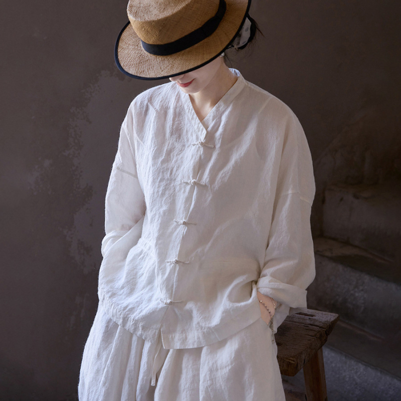 Bluza Ramie, batwing rukavi, stojeći ovratnik, produženi kroj (>100 cm)