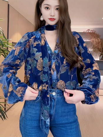 Poliesterska košulja s V-izrezom i dugim rukavima, ležerni kroj, elegantan uredski stil, jesen 2025