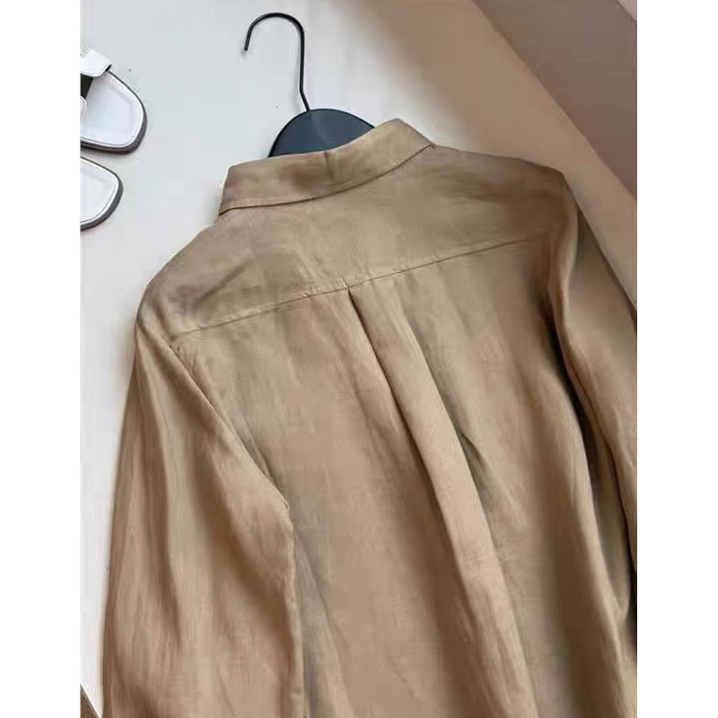 Košulja od lana i poliestera, retro stil, inspirirana kardiganom, dugi rukavi, udoban kroj, srednja duljina