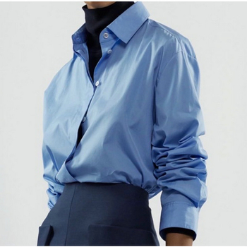 Ženska pamučna košulja, slobodan kroj, dugi rukavi, ovratnik s reverom, prednje dugme, 95% pamuka