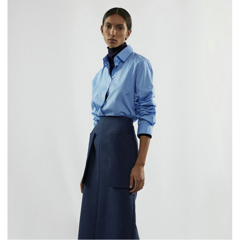 Ženska pamučna košulja, slobodan kroj, dugi rukavi, ovratnik s reverom, prednje dugme, 95% pamuka