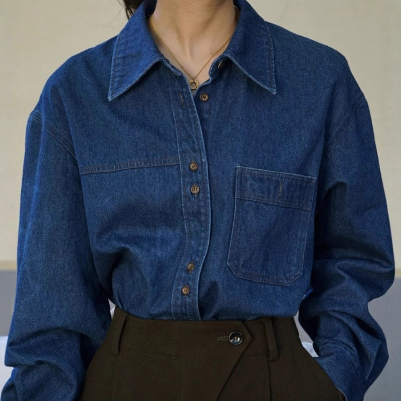 Cămașă din bumbac cu patchwork, colaj, mâneci lungi, guler lapel, croi lejer, nasturi pe un rând