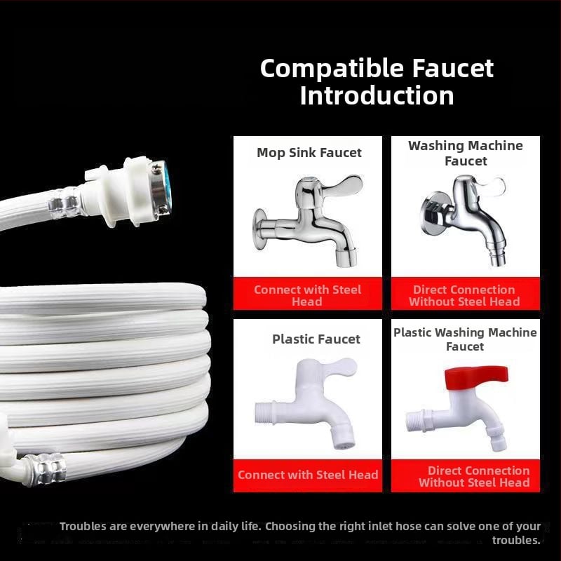 Σωληνάκι εισόδου πλυντηρίου ρούχων από PVC + ανοξείδωτο χάλυβα, με μεταλλική κεφαλή, ατμοσφαιρική πίεση, θερμοκρασία λειτουργίας περιβάλλοντος