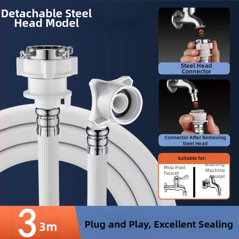 Σωληνάκι εισόδου πλυντηρίου ρούχων από PVC + ανοξείδωτο χάλυβα, με μεταλλική κεφαλή, ατμοσφαιρική πίεση, θερμοκρασία λειτουργίας περιβάλλοντος