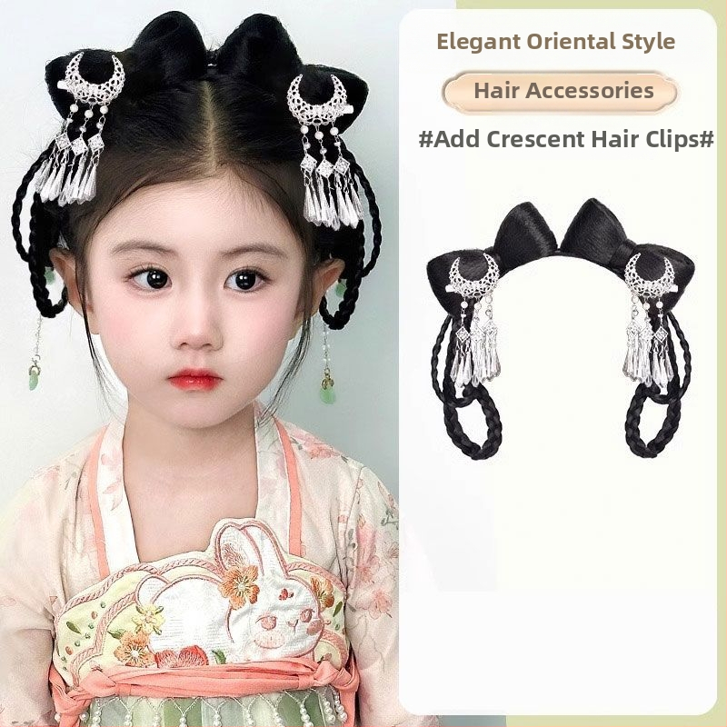 Kratka perika u stilu dinastije Han za djecu, s toplinski otporna žica – integrirani čvor za kosu i dodatak za glavu VM339