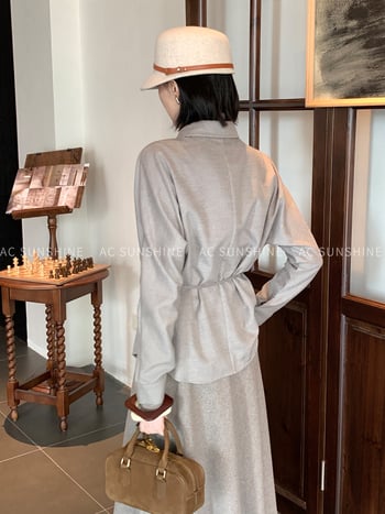 Ženska košulja od mješavine vune, nježna na dodir, dugi rukav, struka koja se sužava, elegantan poslovni top H19061