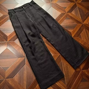 Muške hlače od lana u Old Money stilu, jesenska dnevna odjeća, blago raširene nogavice, visoki struk, ravni kroj