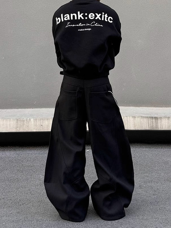 Ανδρικά παντελόνια Patchwork με rivet, χαλαρή εφαρμογή, φαρδιά πόδια, πολυεστέρας 95%+