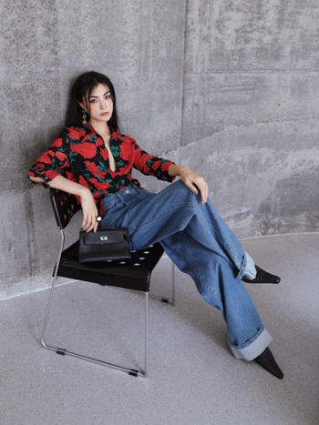 Ženska košulja s retro floralnim uzorkom, duge rukave, polo ovratnik, srednja duljina, poliester materijal