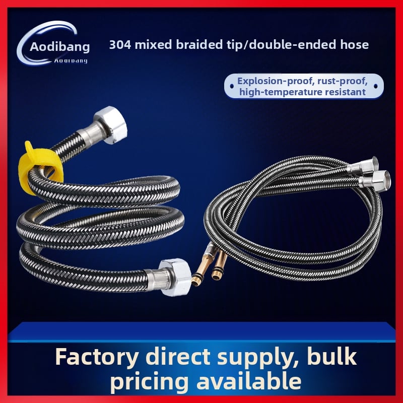 Ανοξείδωτος σωλήνας εισόδου νερού 304, πλεγμένος, σύνδεση με σπείρωμα, διπλή κεφαλή, εγκατάσταση στριφτή, πίεση ονομαστική 1, θερμοκρασία λειτουργίας 4