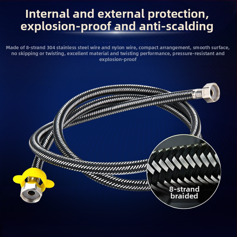 Ανοξείδωτος σωλήνας εισόδου νερού 304, πλεγμένος, σύνδεση με σπείρωμα, διπλή κεφαλή, εγκατάσταση στριφτή, πίεση ονομαστική 1, θερμοκρασία λειτουργίας 4