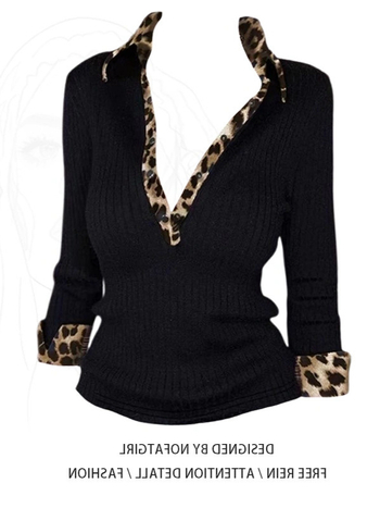Majica s dugim rukavima s leopard printom, V izrez, paneli koláže, uski kroj