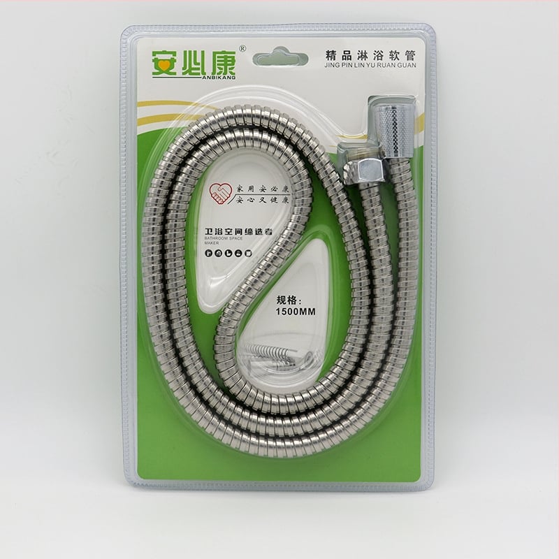 Ντους σωλήνας με σώμα από ανοξείδωτο χάλυβα και παξιμάδι ABS, μοντέλο Μικρό διπλό κούμπωμα, ονομαστική πίεση 0,1-5 MPa, θερμοκρασία λειτουργίας 1-80 °C, σύνδεση με βιδωτή εγκατάσταση