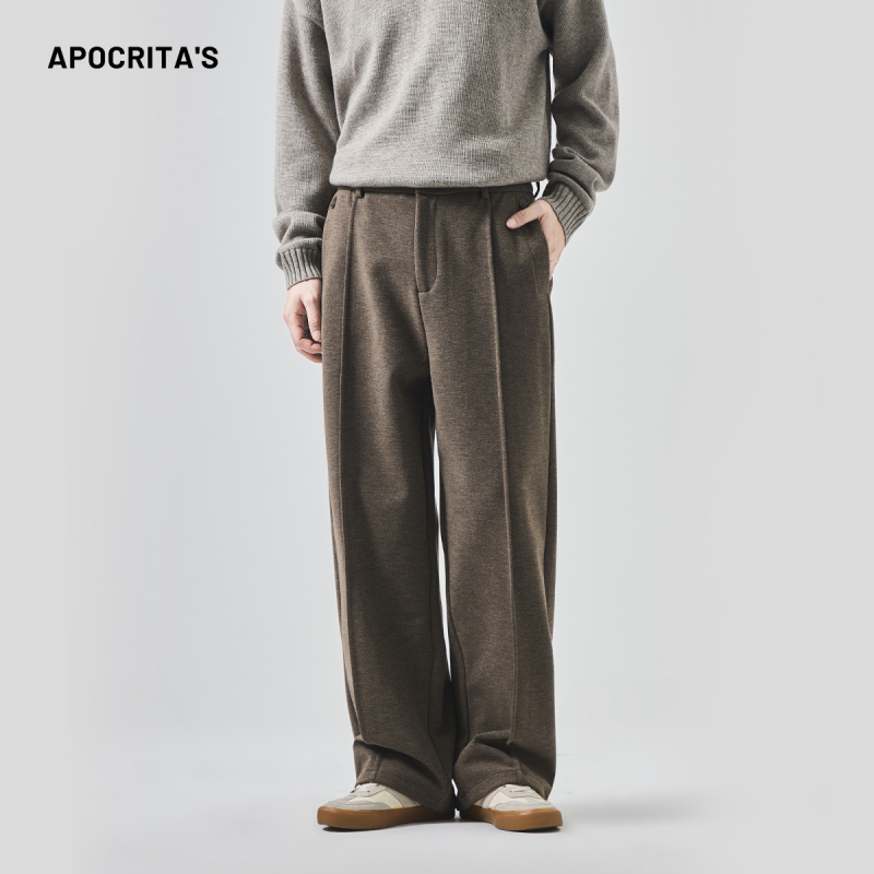 APO Muške zimske hlače od vunenog materijala – debele, labave ravne nogavice, otporne na nabor, poslovni casual stil