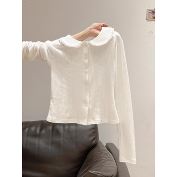 Póló baba gallérral, hosszú ujjú, karcsú szabás, egyszínű, japán-koreai lezser stílus