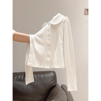 Póló baba gallérral, hosszú ujjú, karcsú szabás, egyszínű, japán-koreai lezser stílus