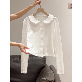 Póló baba gallérral, hosszú ujjú, karcsú szabás, egyszínű, japán-koreai lezser stílus