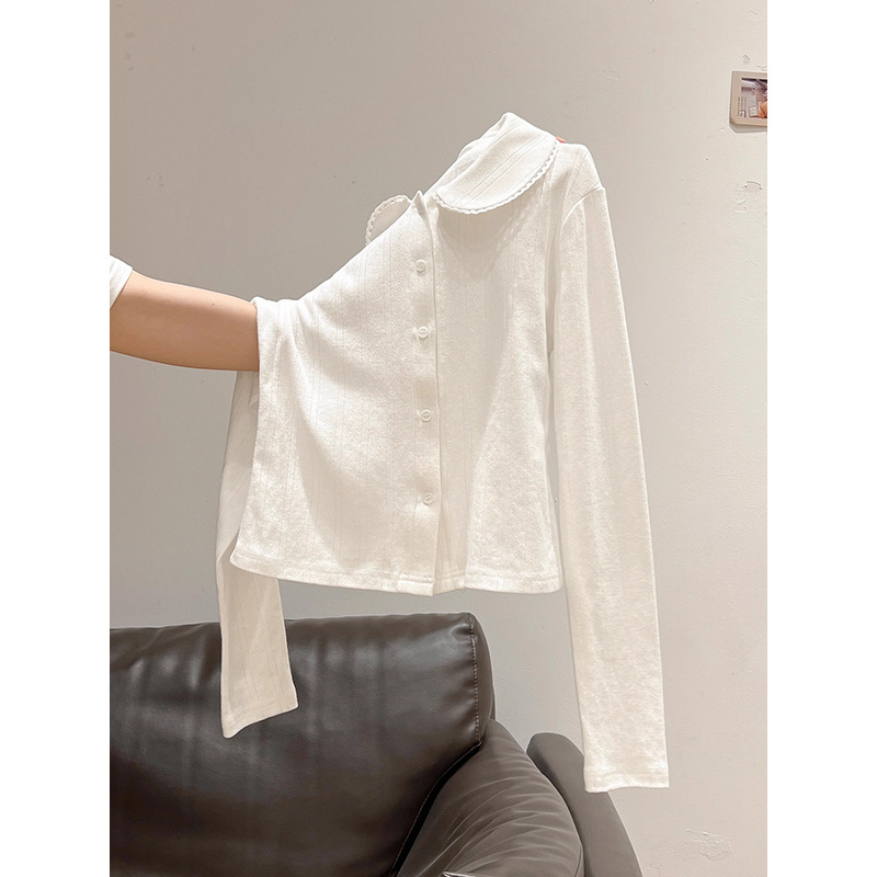 Póló baba gallérral, hosszú ujjú, karcsú szabás, egyszínű, japán-koreai lezser stílus