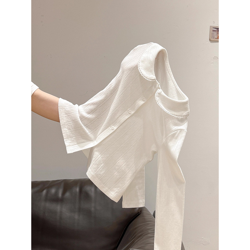 Póló baba gallérral, hosszú ujjú, karcsú szabás, egyszínű, japán-koreai lezser stílus