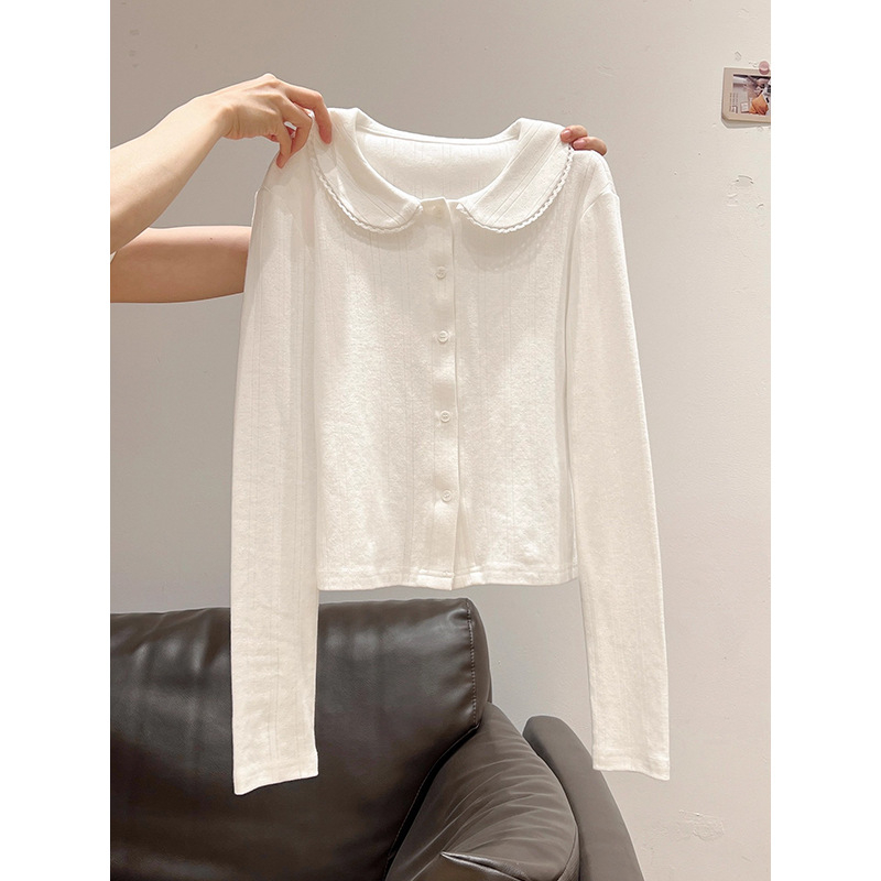 Póló baba gallérral, hosszú ujjú, karcsú szabás, egyszínű, japán-koreai lezser stílus