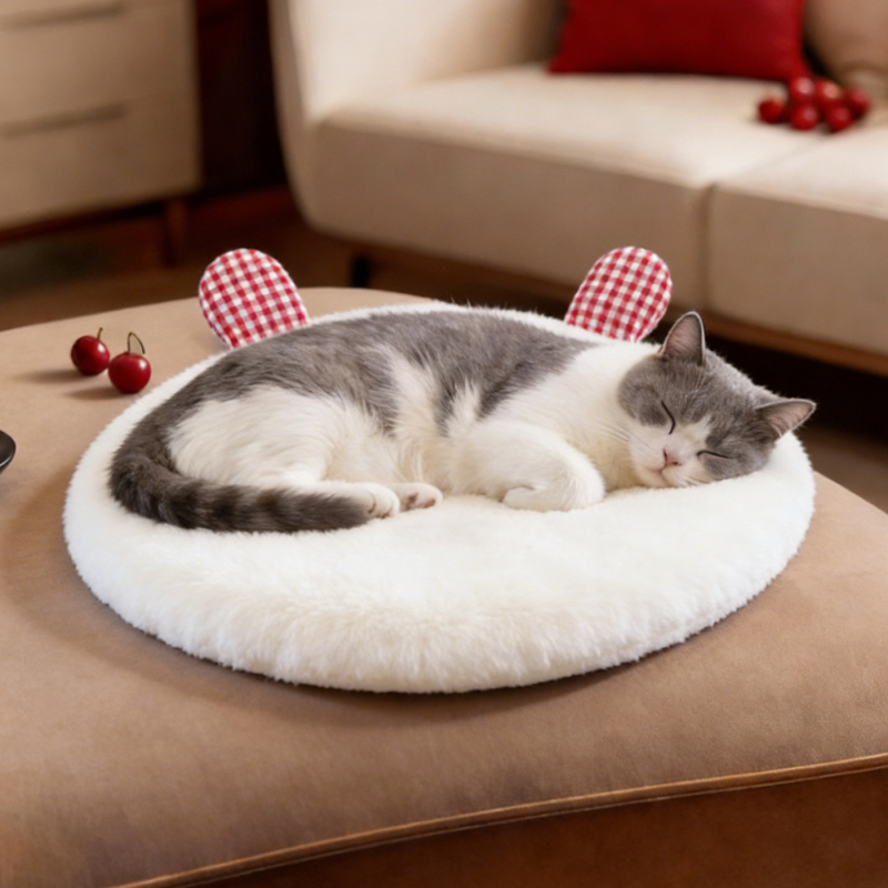 Κύκλικός θερμαινόμενος πάτος για κατοικίδια με κέντημα, πλένεται στο πλυντήριο, χειμερινή χρήση