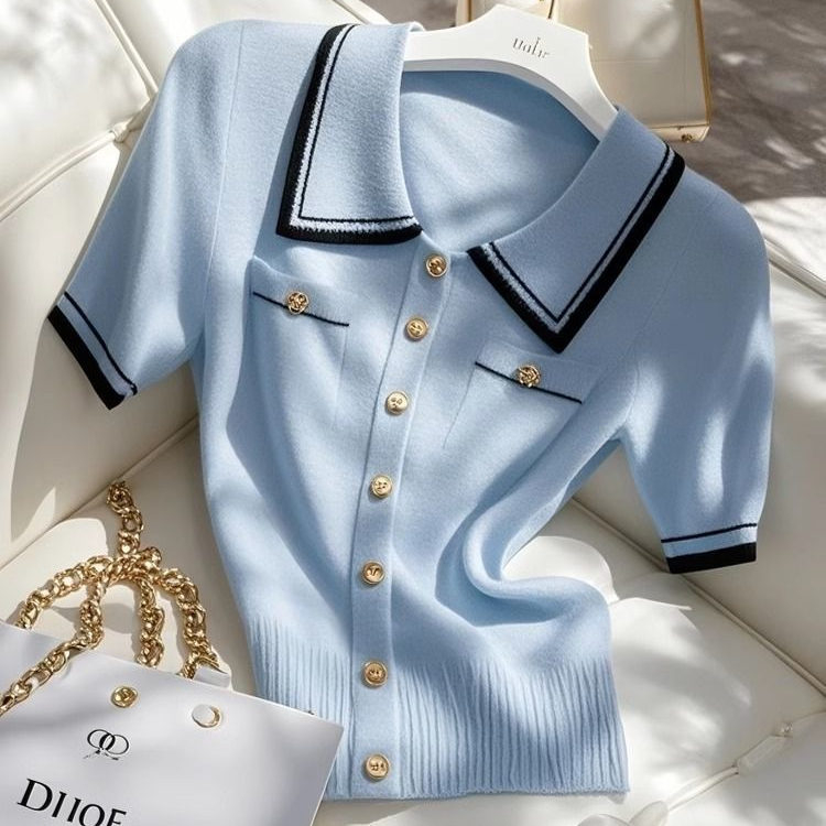 Plus size polo majica od viskoznog pletiva, kratkih rukava, color-block uzorak, polo ovratnik, 50–70% viskoza