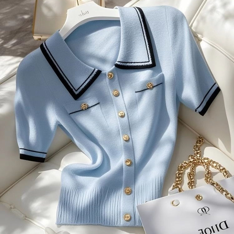 Plus size polo majica od viskoznog pletiva, kratkih rukava, color-block uzorak, polo ovratnik, 50–70% viskoza