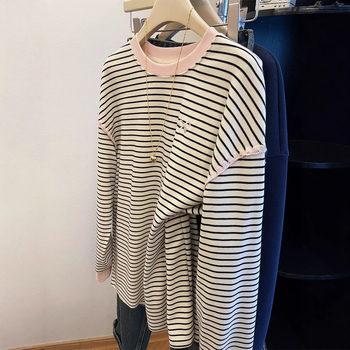 Ženska majica s kapuljačom, prugasta, patchwork, slobodan kroj, okrugli izrez
