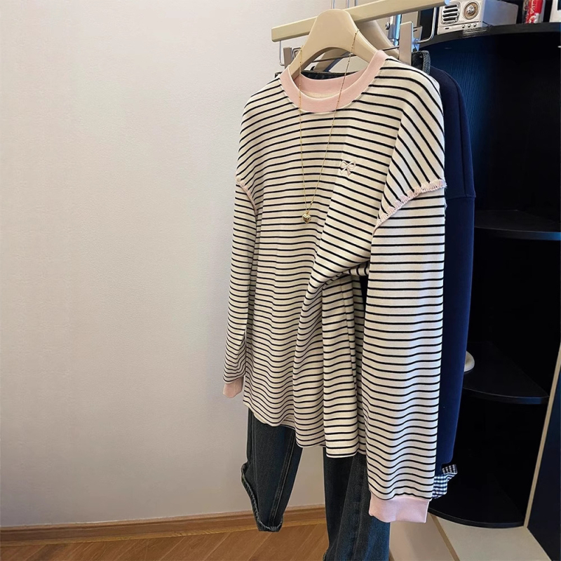 Ženska majica s kapuljačom, prugasta, patchwork, slobodan kroj, okrugli izrez