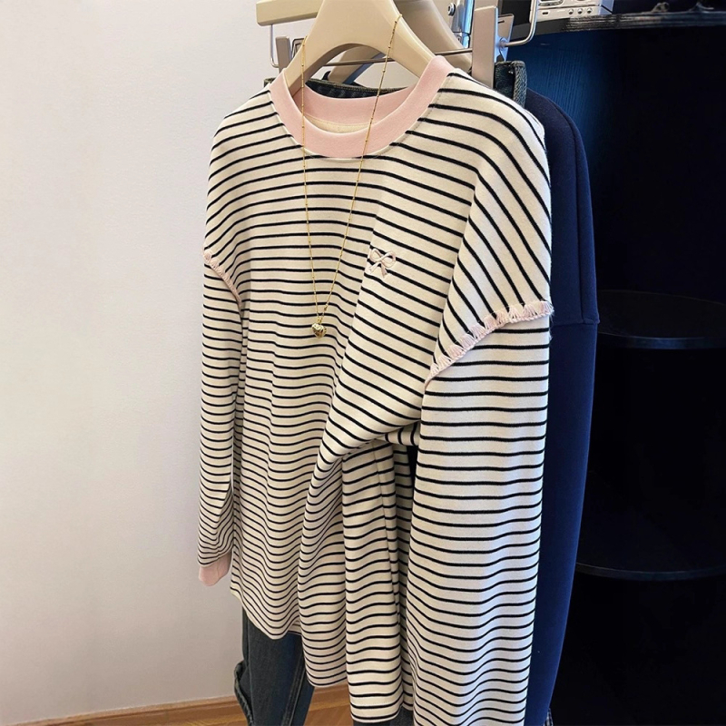 Ženska majica s kapuljačom, prugasta, patchwork, slobodan kroj, okrugli izrez