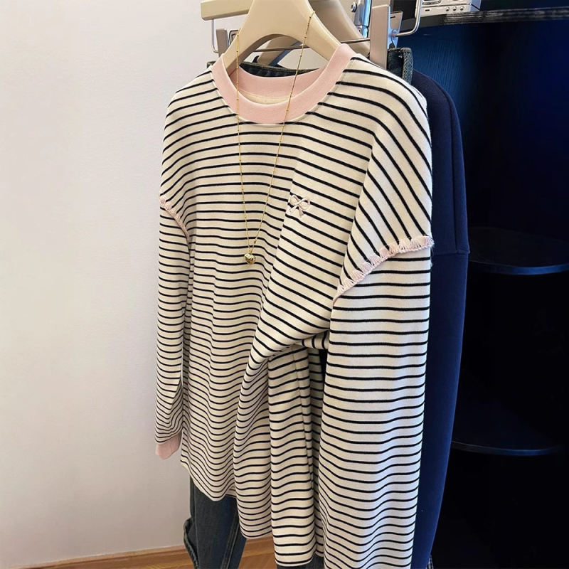 Ženska majica s kapuljačom, prugasta, patchwork, slobodan kroj, okrugli izrez