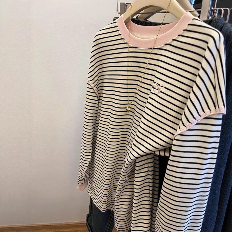 Ženska majica s kapuljačom, prugasta, patchwork, slobodan kroj, okrugli izrez