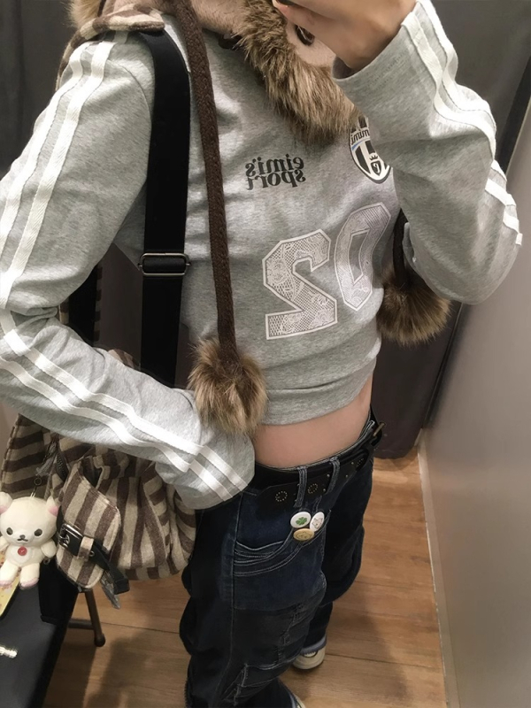 Pamut hosszú ujjú póló, amerikai retro stílus, kerek nyakú, slim fit