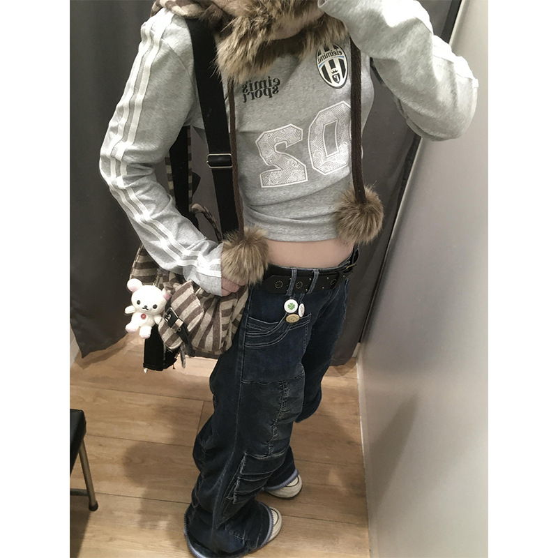 Pamut hosszú ujjú póló, amerikai retro stílus, kerek nyakú, slim fit