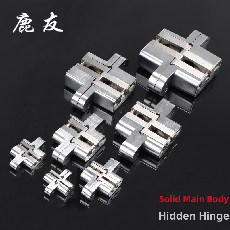 Skriveni križni šarki za vrata | LY-A1-A7 | cinkov spoj + nehrđajući čelik | završna obrada: žičano navlačenje + satenski nikl | moderni minimalistički stil