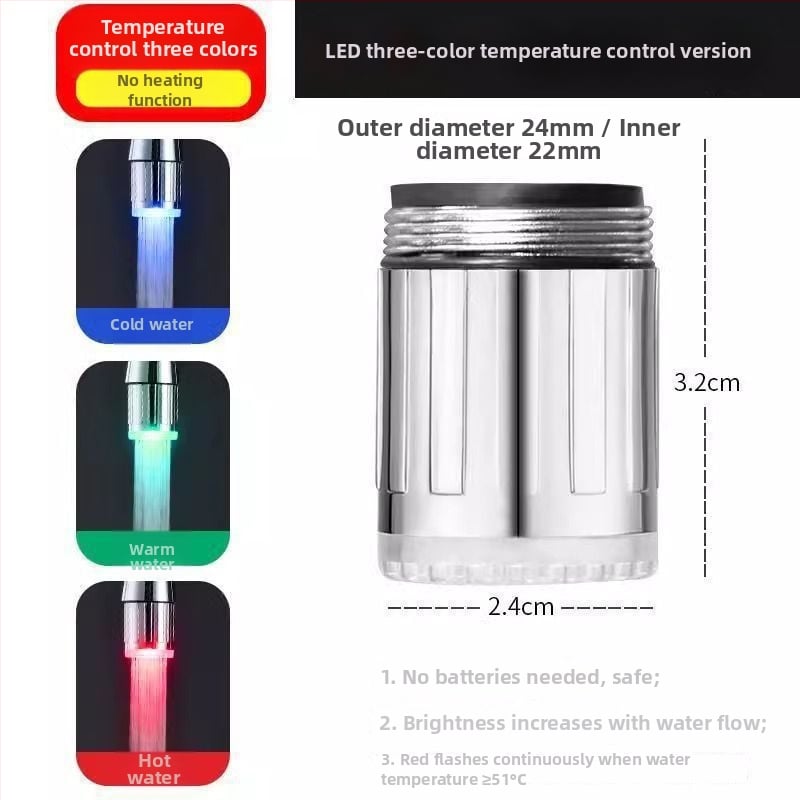 LED βρύση νερού με έλεγχο θερμοκρασίας και εύκαμπτο σωλήνα, ABS σώμα, μέγιστη θερμοκρασία λειτουργίας 80°C, ονομασική πίεση 3 bar, εγκατάσταση περιστροφική, στυλ μοντέρνο μινιμαλιστικό