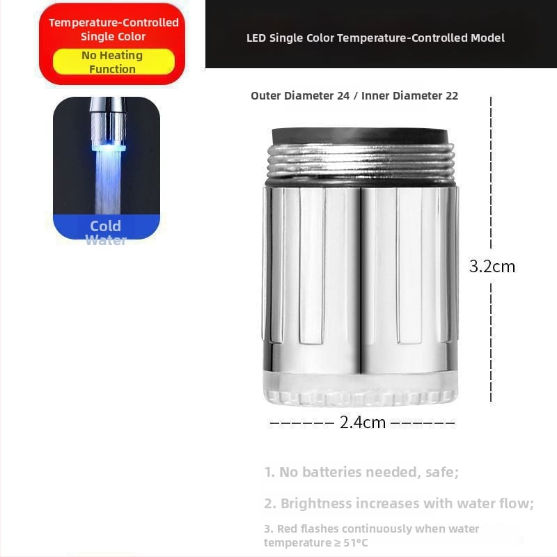 LED βρύση νερού με έλεγχο θερμοκρασίας και εύκαμπτο σωλήνα, ABS σώμα, μέγιστη θερμοκρασία λειτουργίας 80°C, ονομασική πίεση 3 bar, εγκατάσταση περιστροφική, στυλ μοντέρνο μινιμαλιστικό