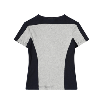 Női színblokkolt vállú rövid ujjú póló, pull-over stílusú, street hipster, slim fit (Fő anyag: pamut és elasztán 50–70%; Gallér: kerek; Ujj: rövid; Hossz: normál 50–65 cm)