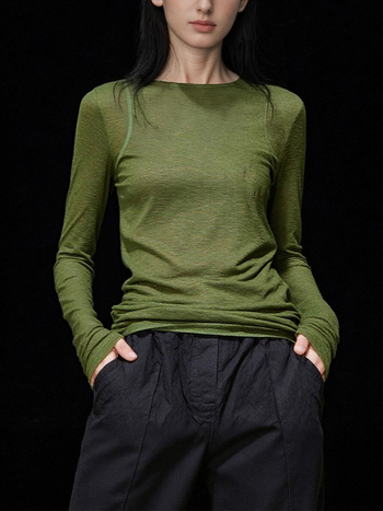 Majica s dugim rukavima od poliestera, okrugli izrez, slim fit, jednobojni dizajn
