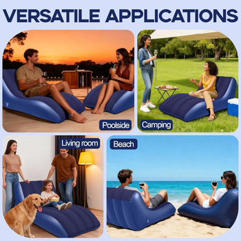 Nafuknu kauč od flokiranog PVC-a, prenosna vanjska ležaljka za odrasle, težina 2,6 kg, podesiva debljina, jednostavan moderan dizajn