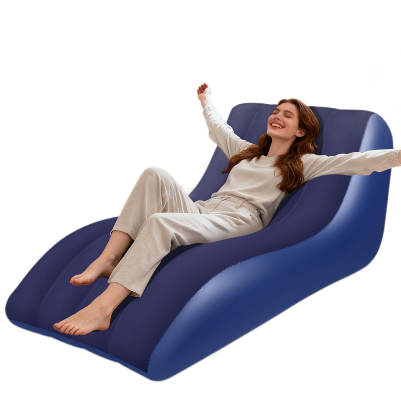 Nafuknu kauč od flokiranog PVC-a, prenosna vanjska ležaljka za odrasle, težina 2,6 kg, podesiva debljina, jednostavan moderan dizajn