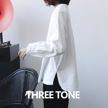 Női pamut hosszú ujjú egyszínű póló, kerek nyakú, lazán szabott