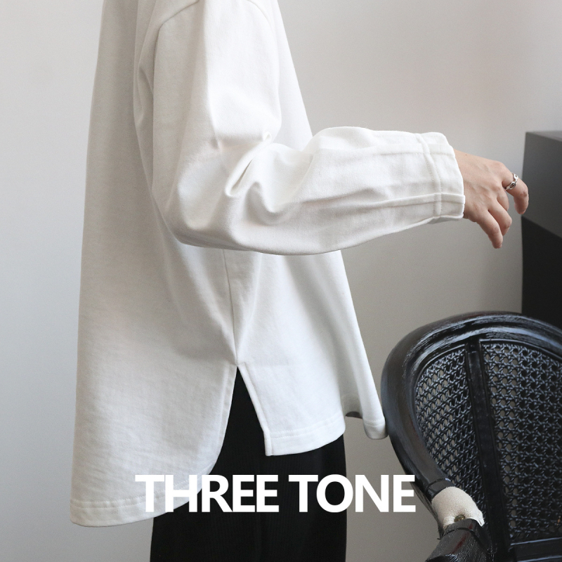 Női pamut hosszú ujjú egyszínű póló, kerek nyakú, lazán szabott