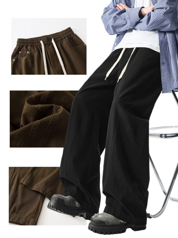 Muške pamučne hlače s drapiranim krojem, casual stil, jednobojne, duge, ravnog kroja, srednji pojas, izrada po mjeri