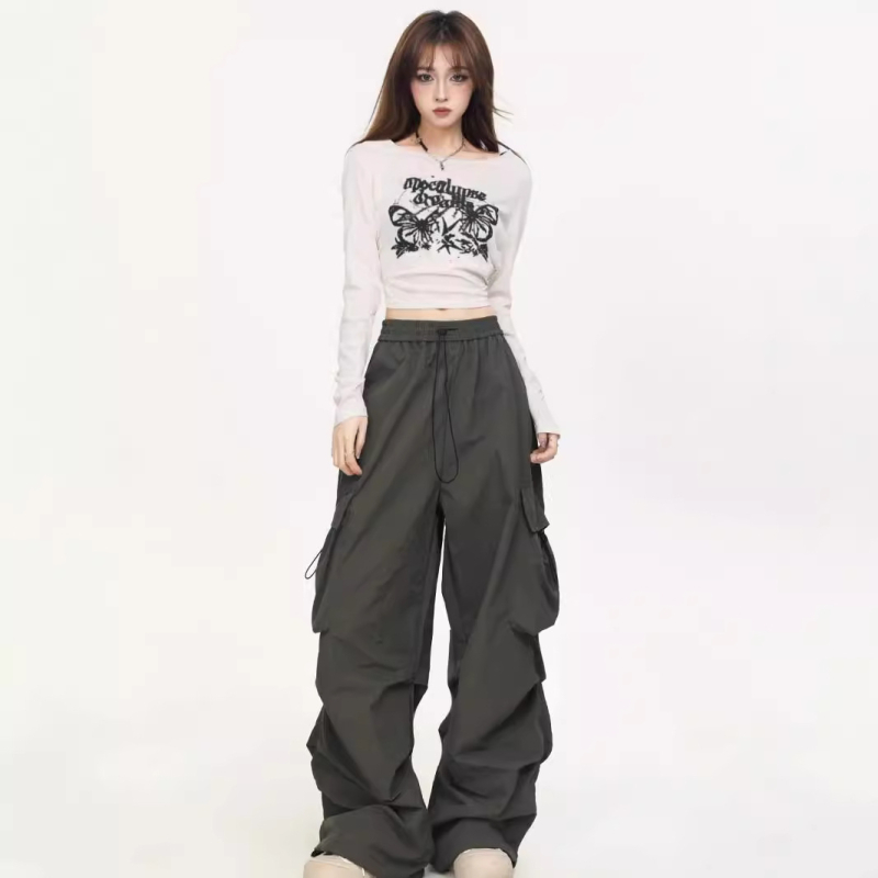 Majica s printom leptira, dugi rukavi, poliester, okrugli izrez, uski kroj, korejski casual stil
