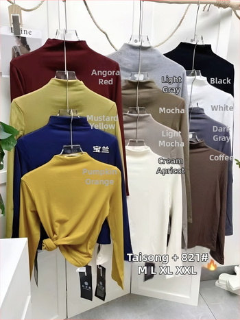 Ženska majica s dugim rukavima od pamuka-spandeksa, jednofarbna, mali rol kragnica, slim fit, pulover stil
