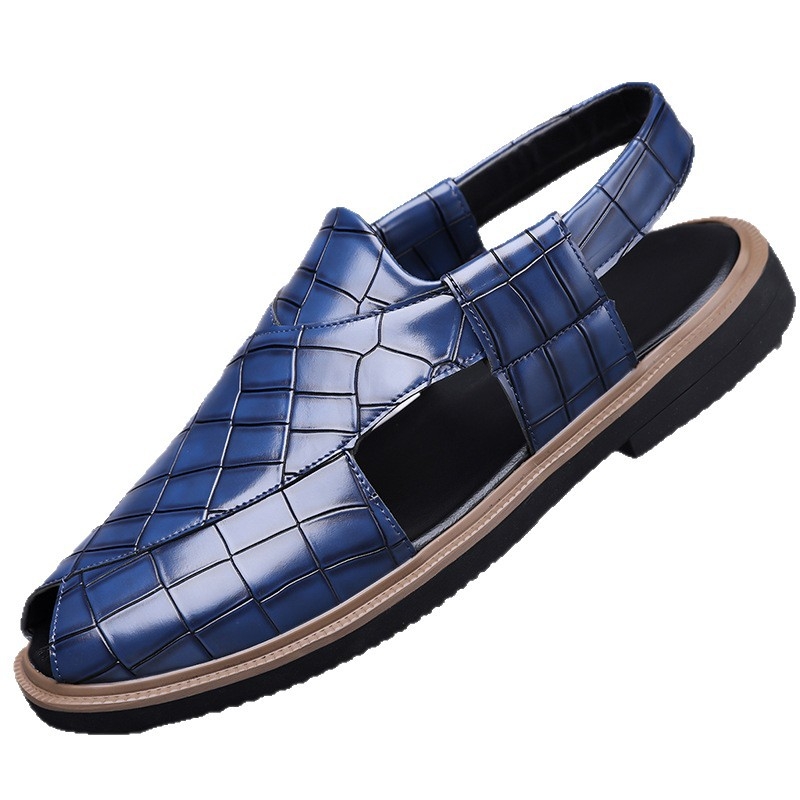 Férfi szandálok, felső rész szintetikus mikroszálból, gumitalp, fűzővel záródó, üzleti stílus vastag talppal.