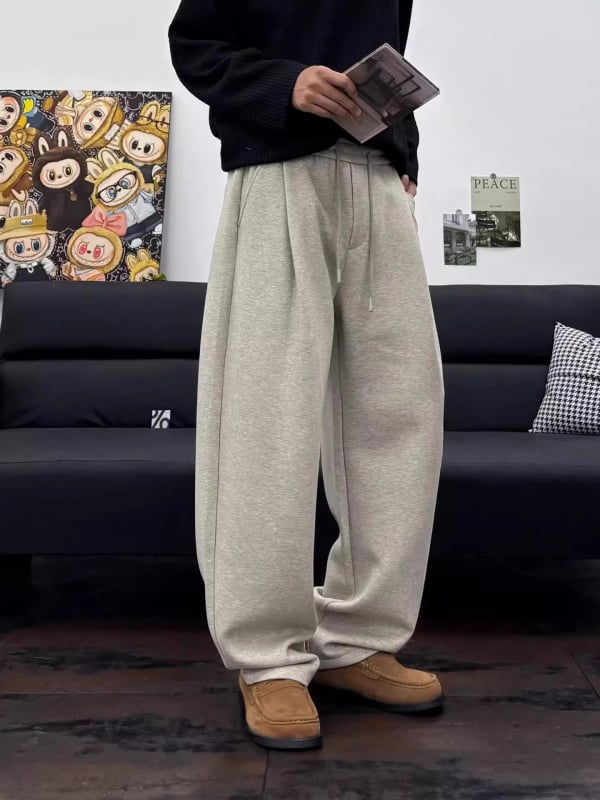 Корейски стил, свободни панталони с широки крачоли, средна талия, памук 59,3%