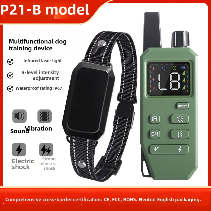 Távirányítós kutyatréner ultrahangos rezgéssel és elektromos sokkoló nyakörv, ABS anyag