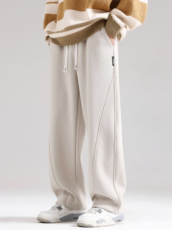 Мъжки свободни прави спортно-ежедневни панталони, средна талия, с колан и връзка, 65% памук, пролетно-есенен стил